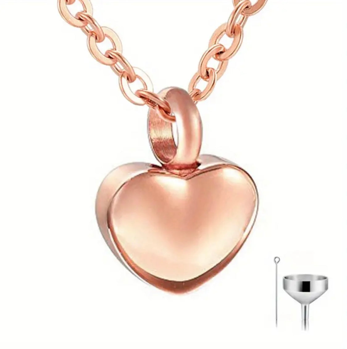 Mini Rose Gold Heart Urn Pendant and Chain