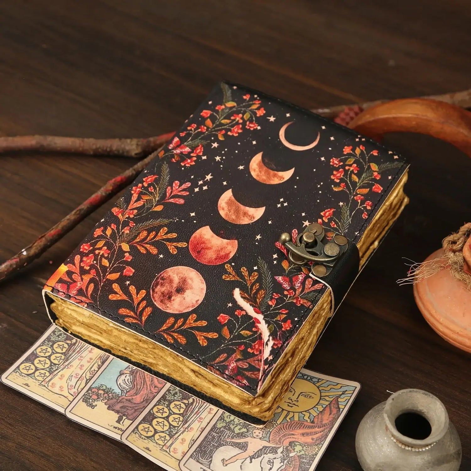 Vintage Leather Journal/Notebook with Moon Print