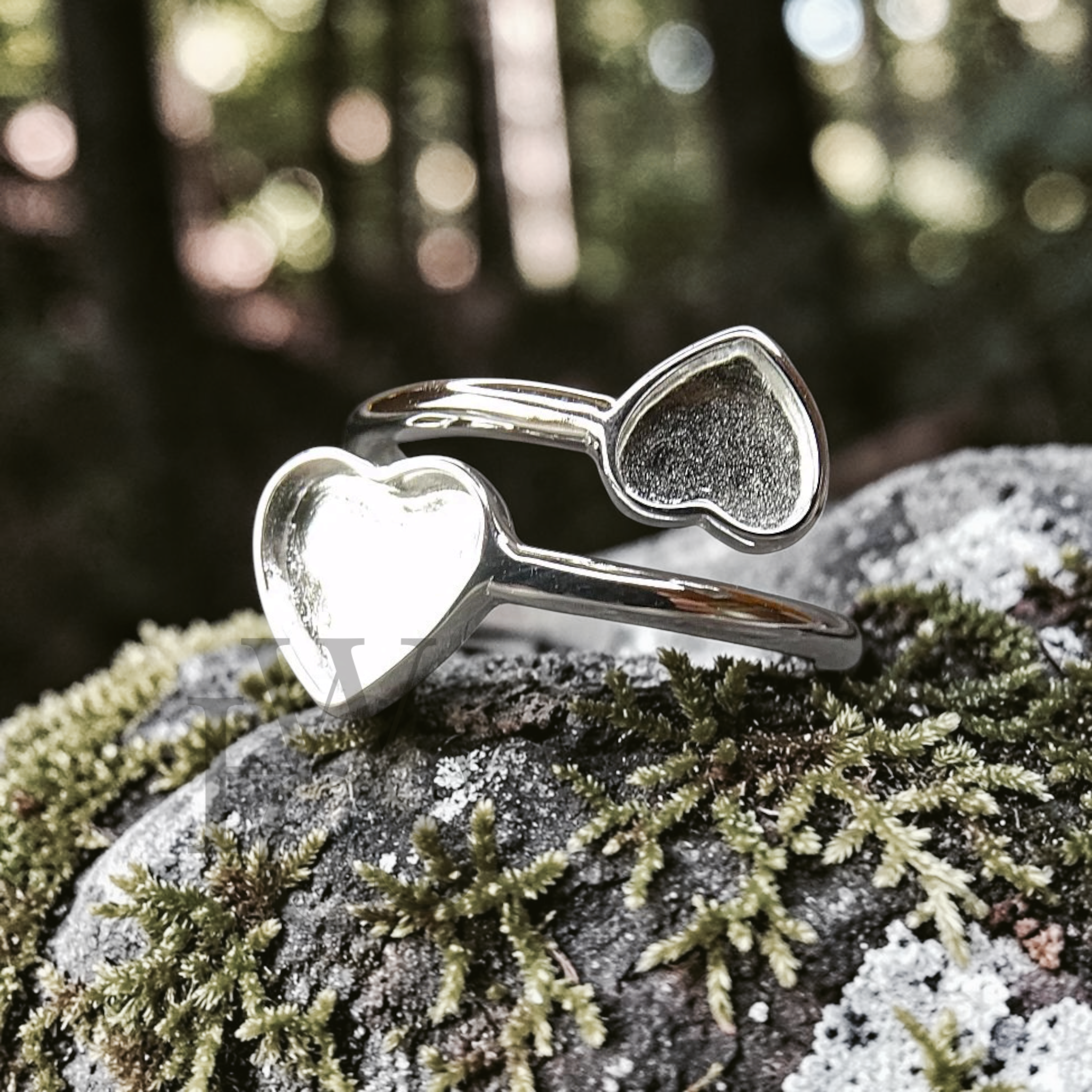 ❤️ Double Heart Adjustable Ring - Solid Silver