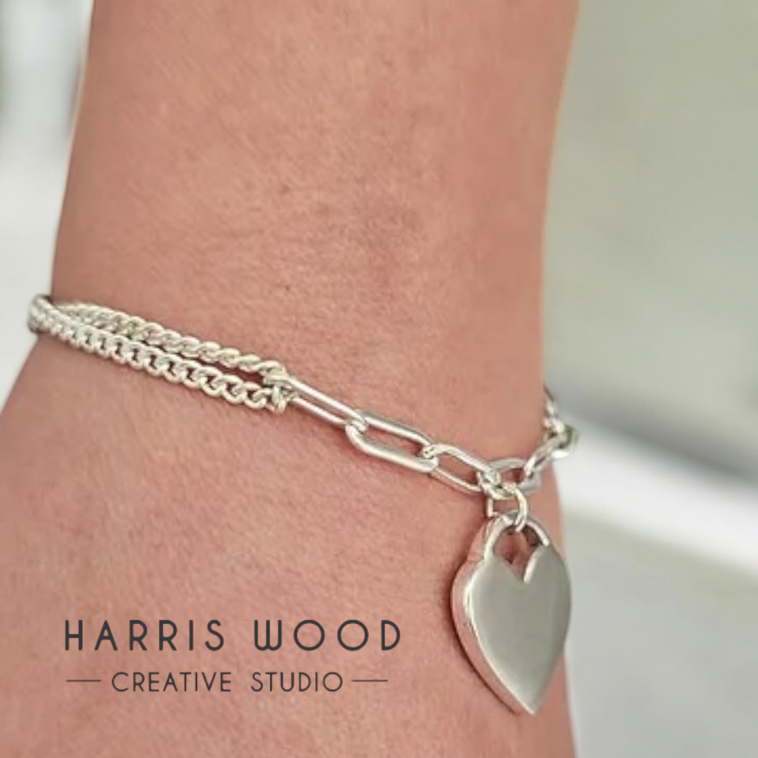 Chunky Link Heart Engravable Bracelet SOLID 925 SILVER