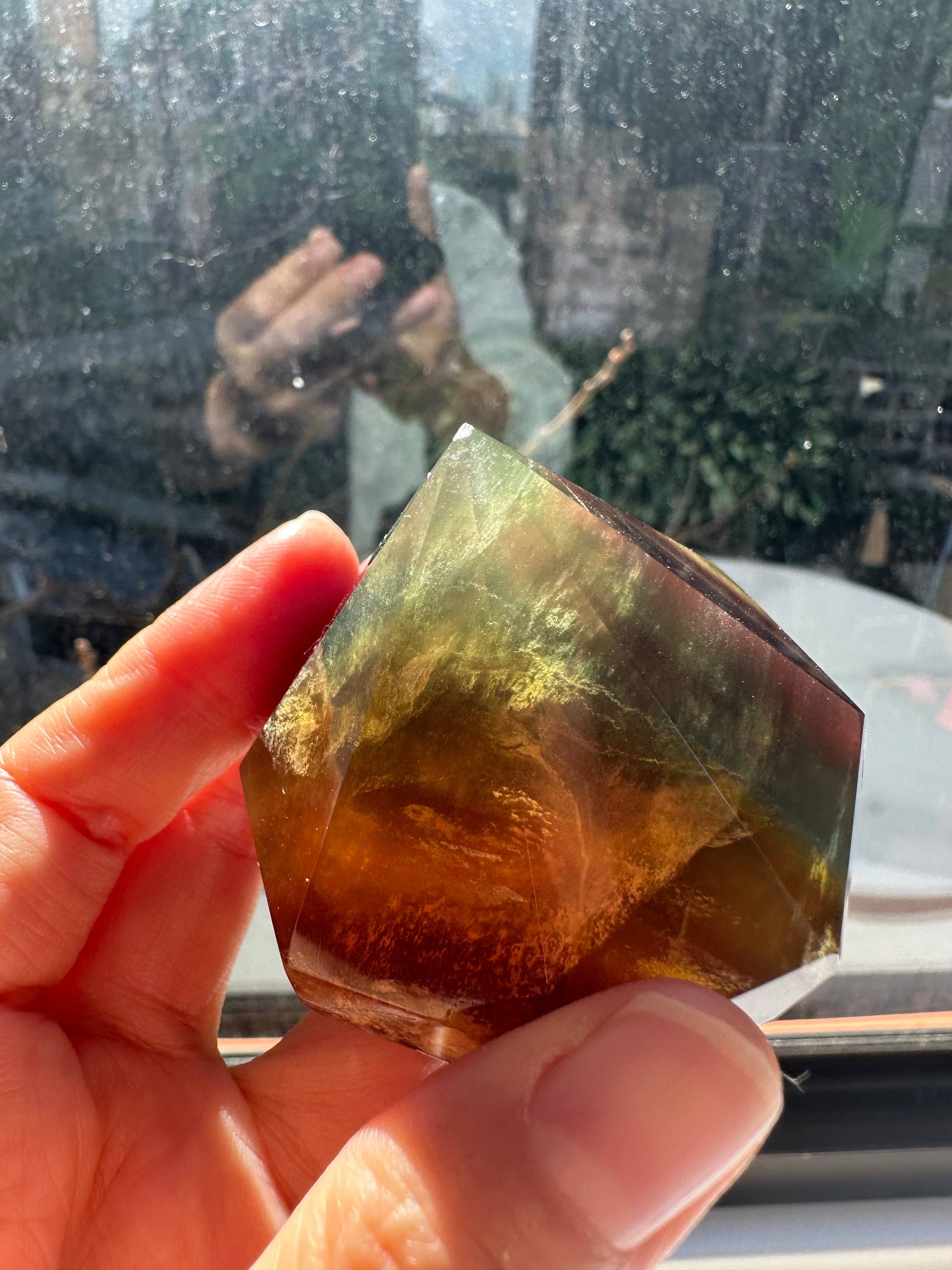 Rare Fluorite Diamond Carving – Unique Shape for Clarity, Focus & Energy Alignment Healing Crystal -