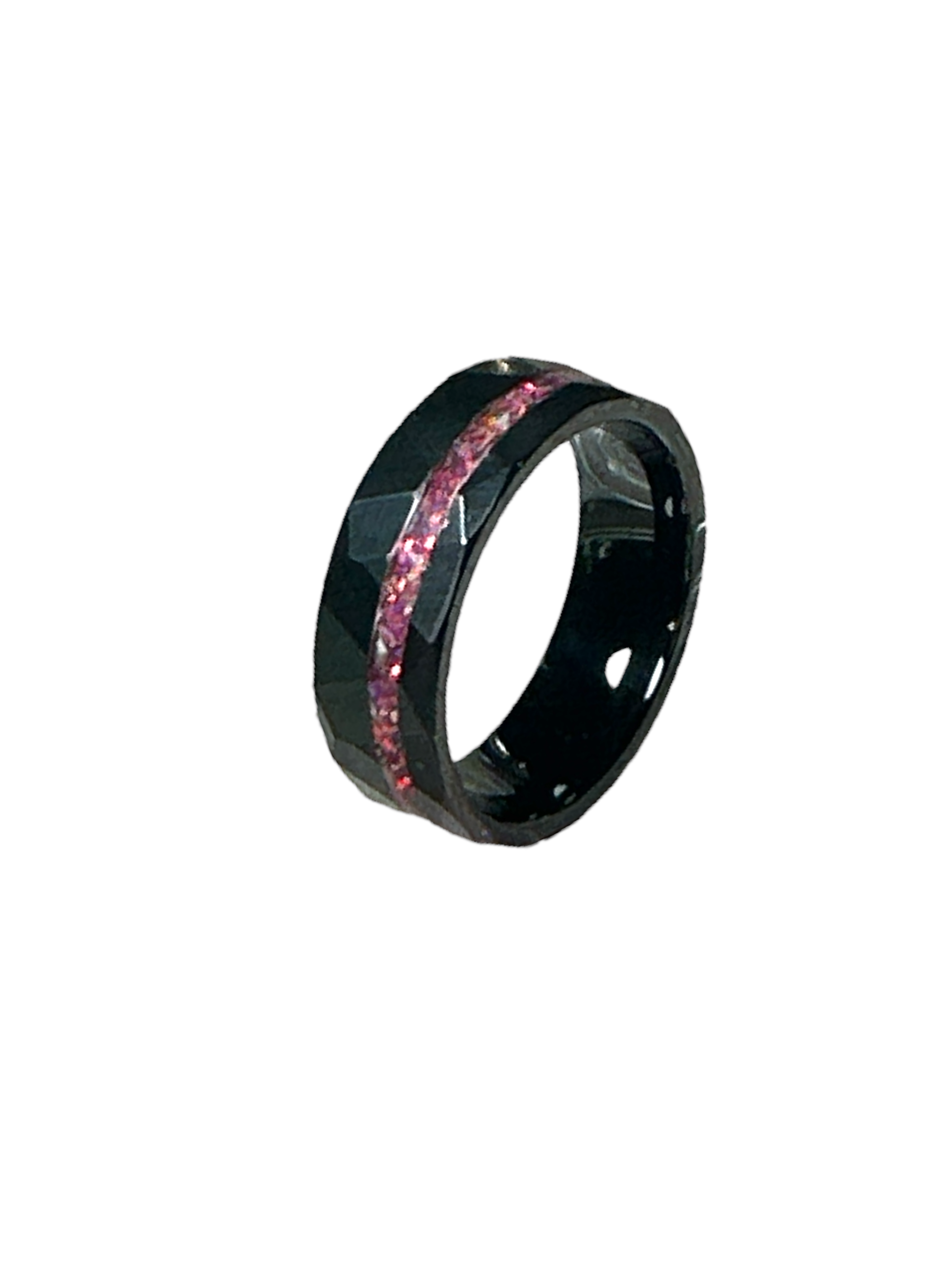 💙 Ceramic - Black Faceted Offset Channel Ring