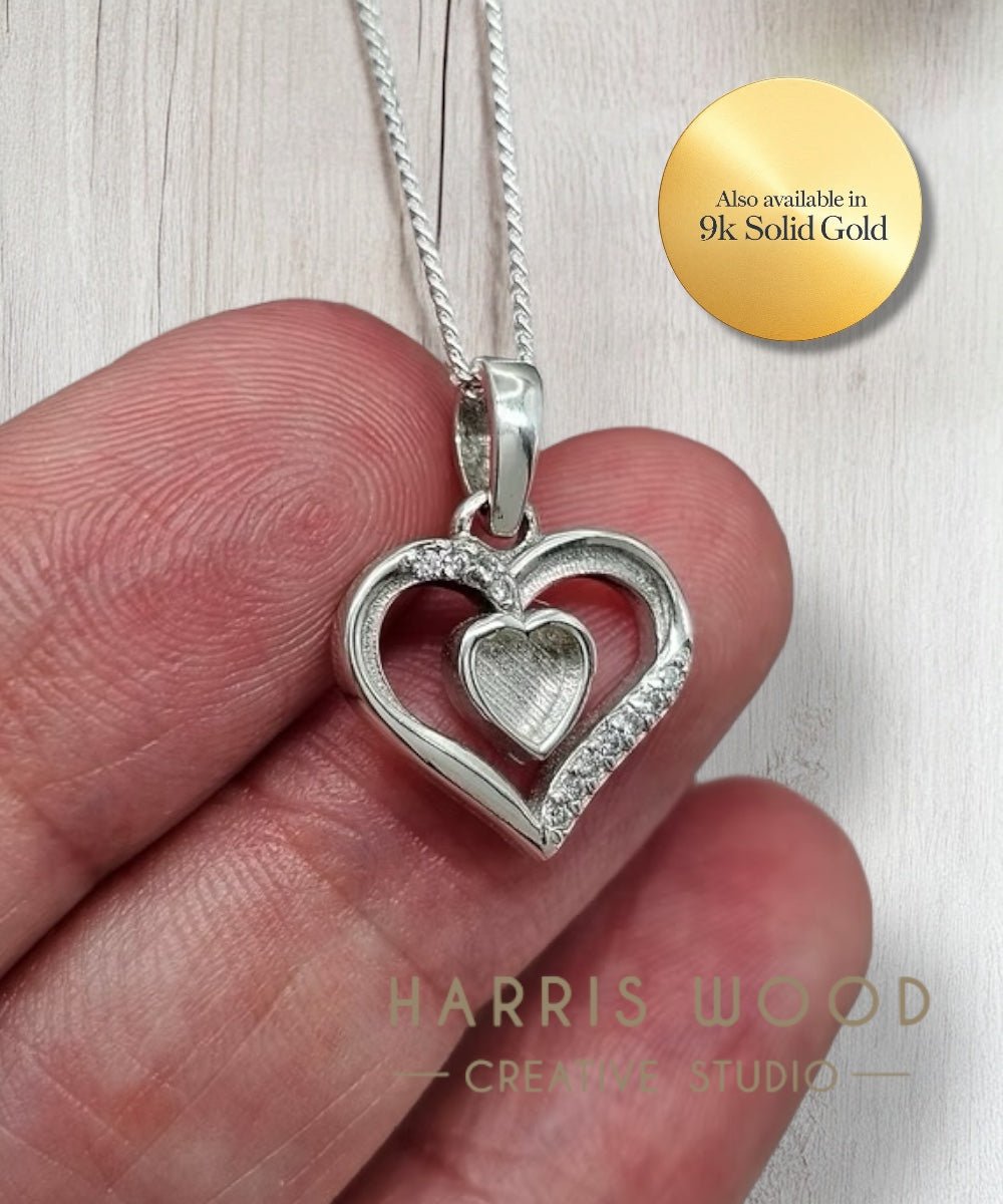 EOL - Crystal Heart with Centre Heart Pendant Solid SILVER