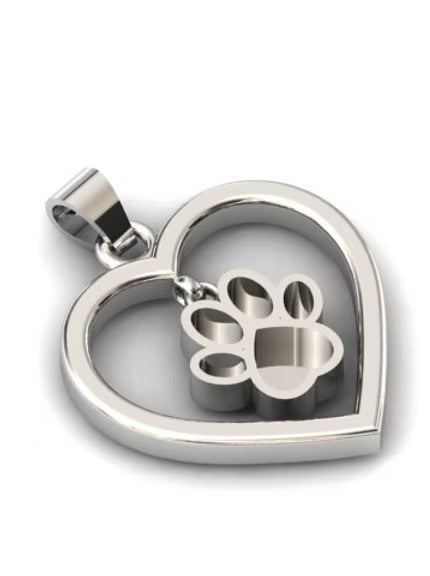 PAW PRINTS ON MY HEART PENDANT 20mm - SOLID 925 SILVER