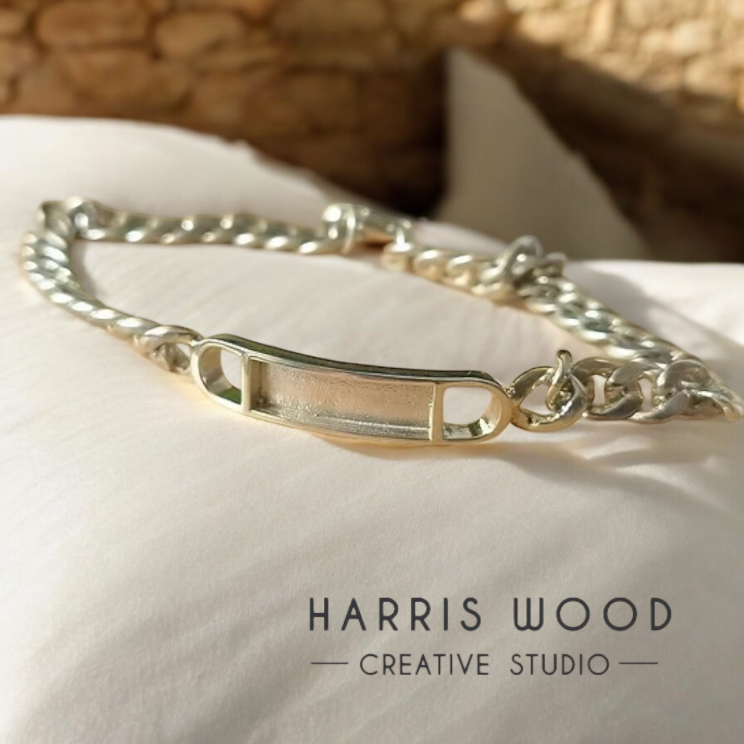 Unisex Bezel Curb Bracelet - 3 sizes SOLID 925 SILVER