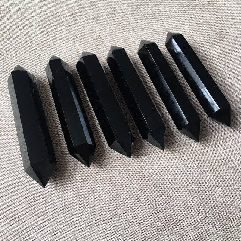 Double Terminated Point Black Obsidian Crystal for Protection,. Christmas Crystal Gift