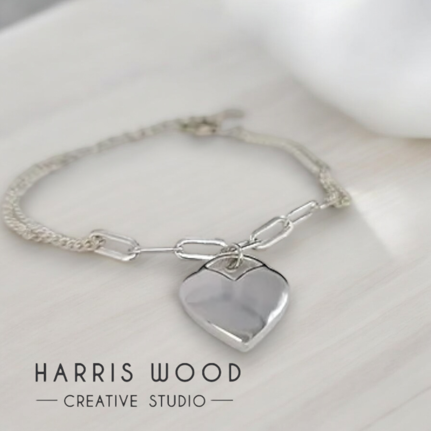 Chunky Link Heart Engravable Bracelet SOLID 925 SILVER