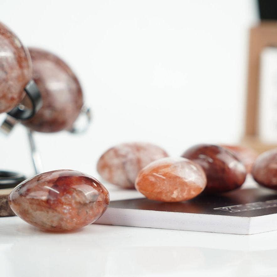 Fire Quartz Palm Stone – Grounding & Emotional Balance Crystal
