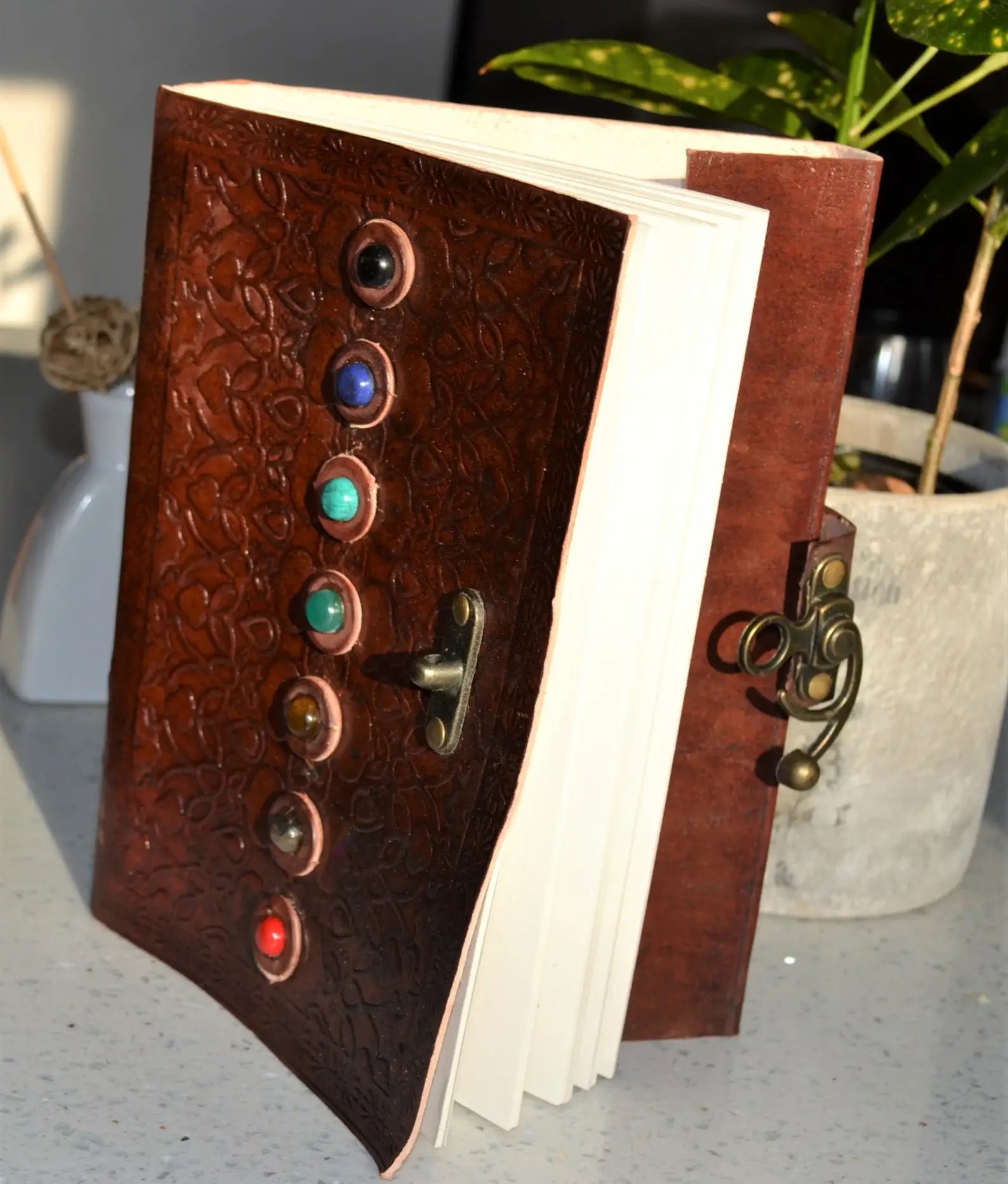 Leather Journal with 7 Chakra Stones