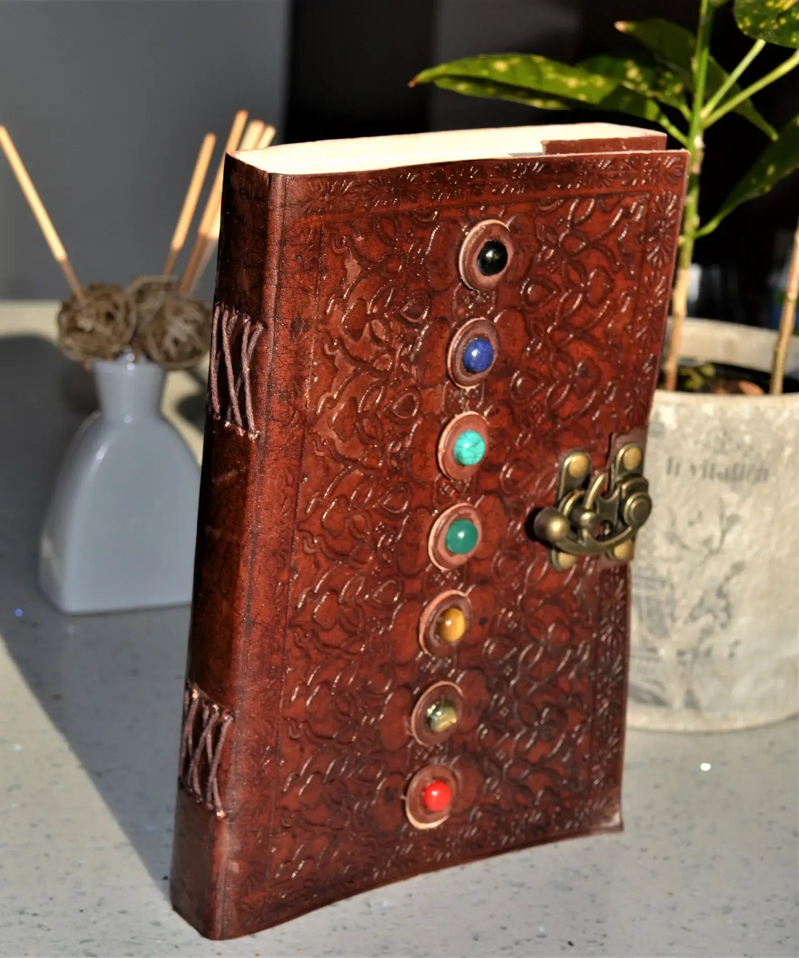Leather Journal with 7 Chakra Stones