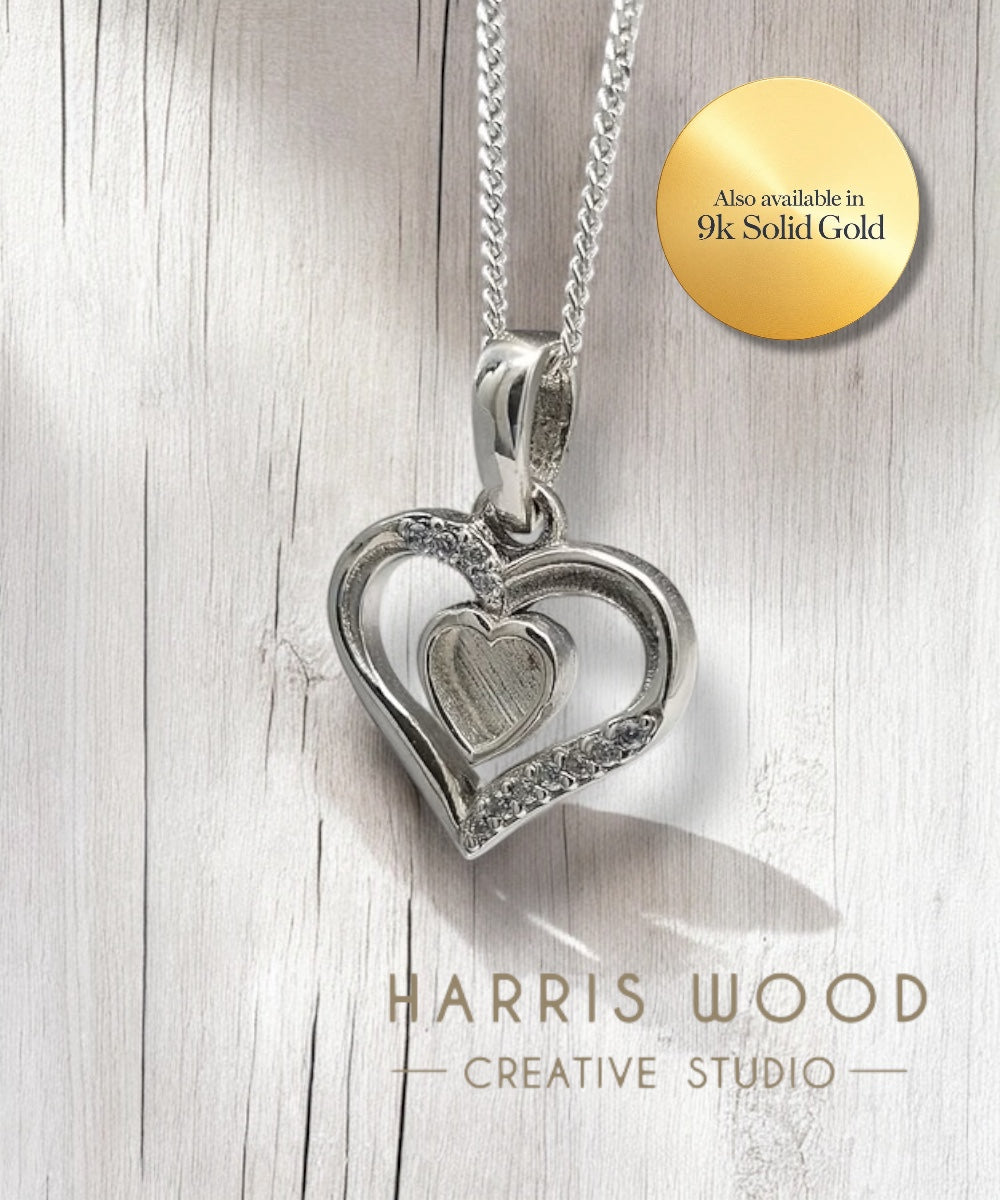 EOL - Crystal Heart with Centre Heart Pendant Solid SILVER