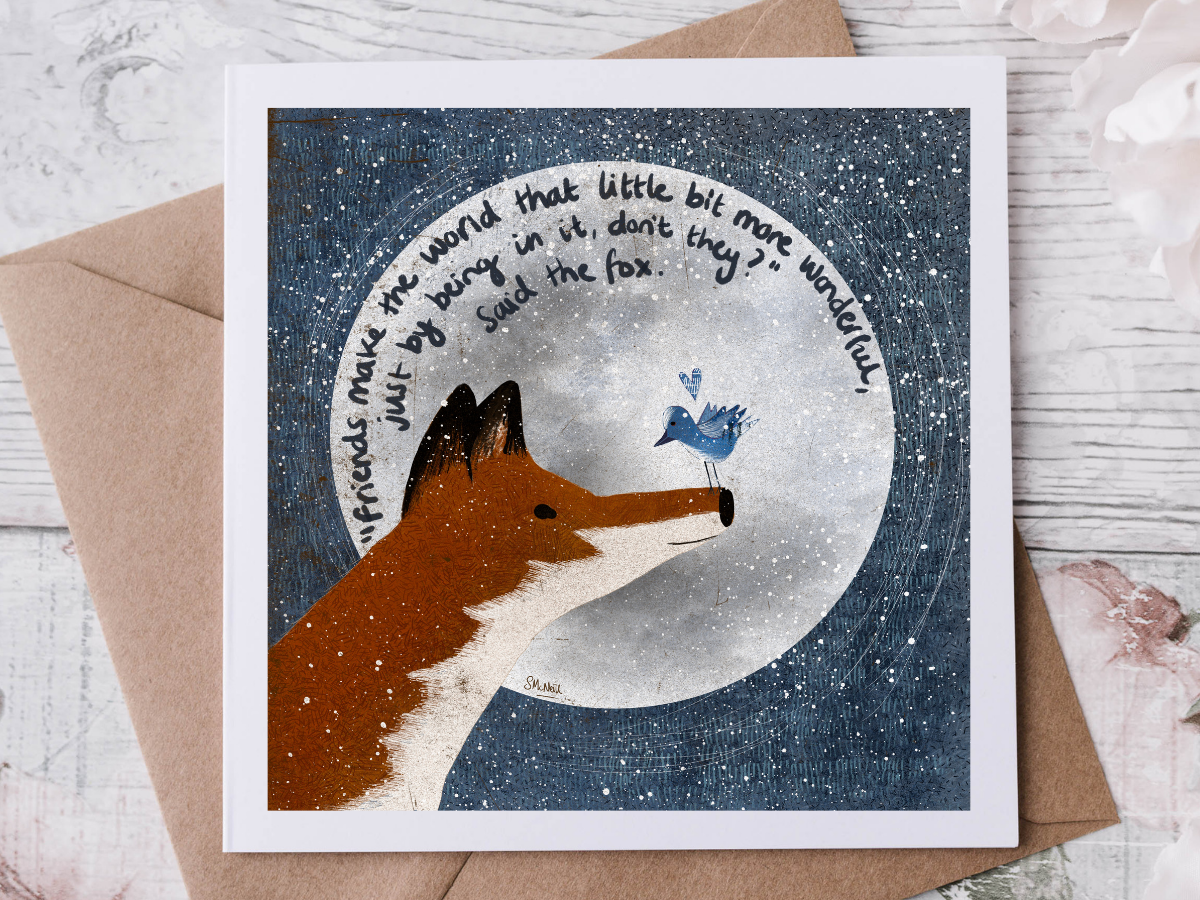 "Friends" Friendship Greeting Card by Fox Under The Moon