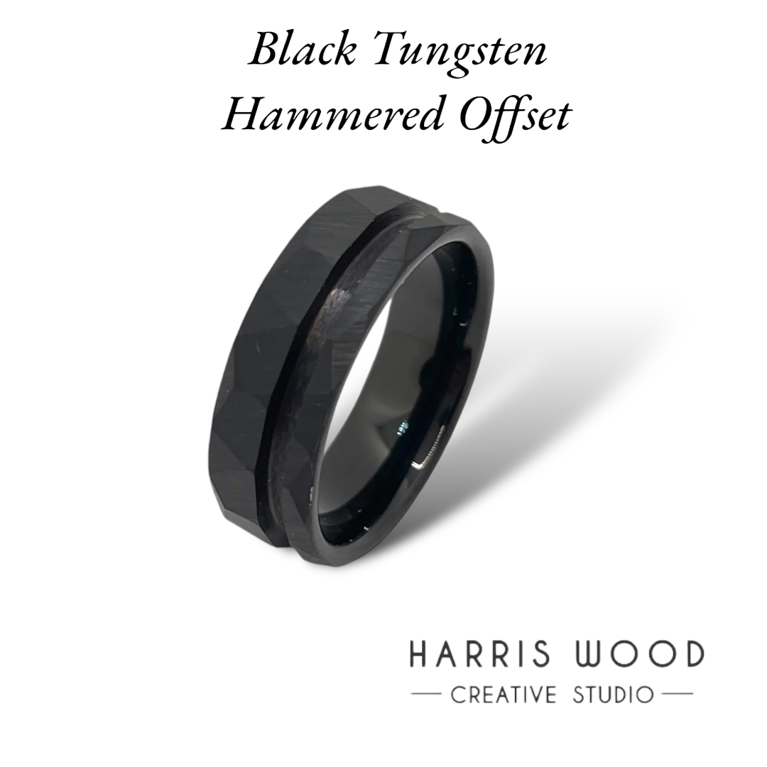 💙 Ceramic - Black Faceted Offset Channel Ring