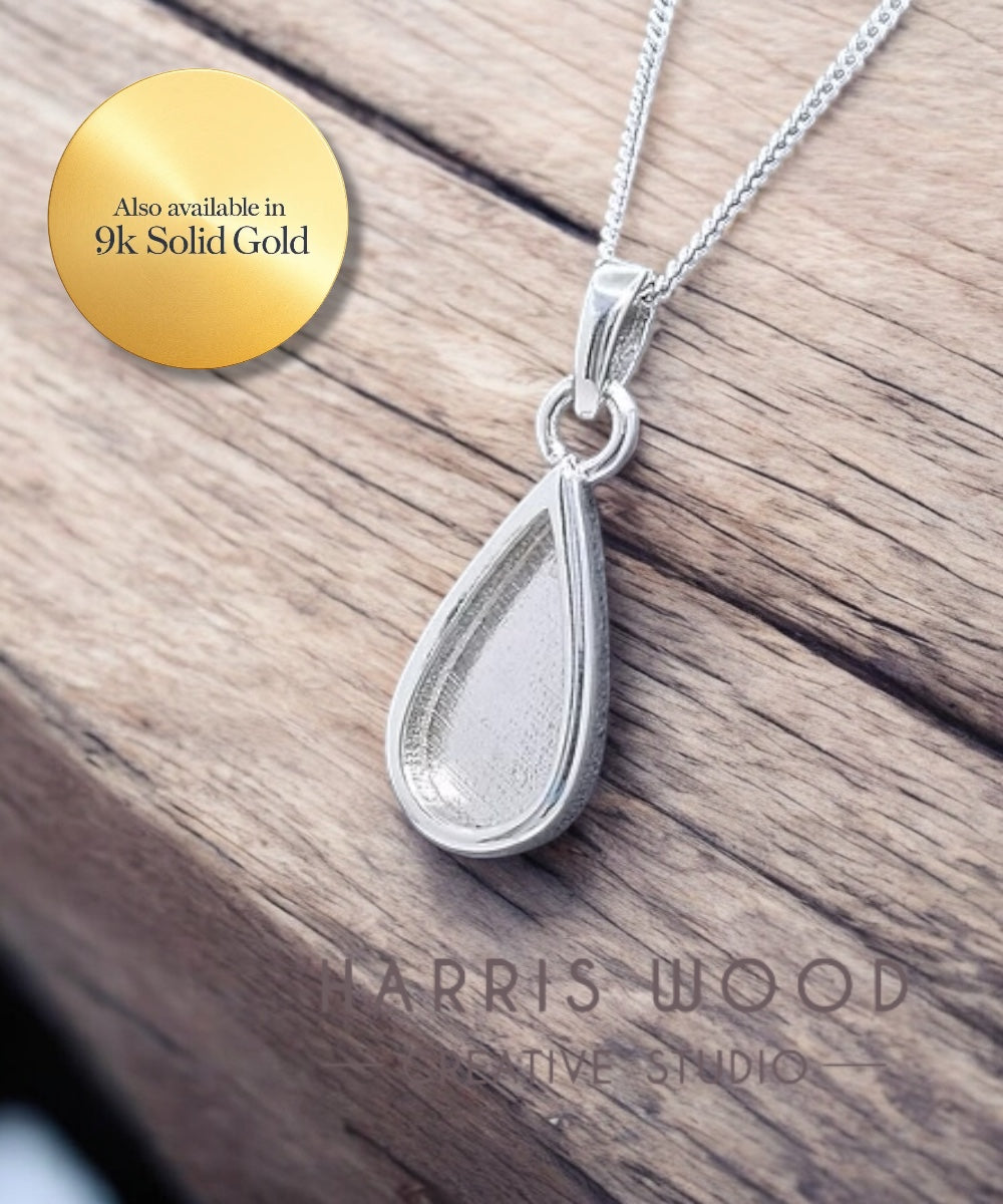 TEARDROP THICK TRIM SMALL PENDANT - SOLID 925 SILVER