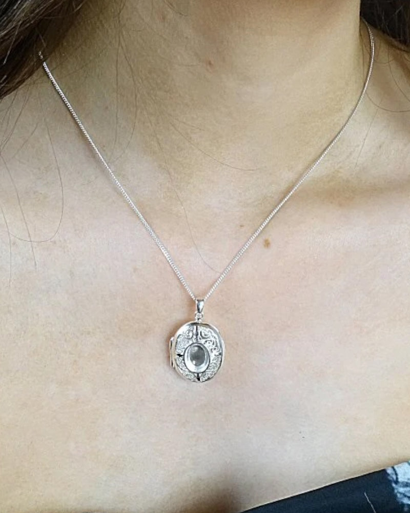 ❤️ Filigree Oval Locket & Front Bezel Pendant - Solid 925 Silver