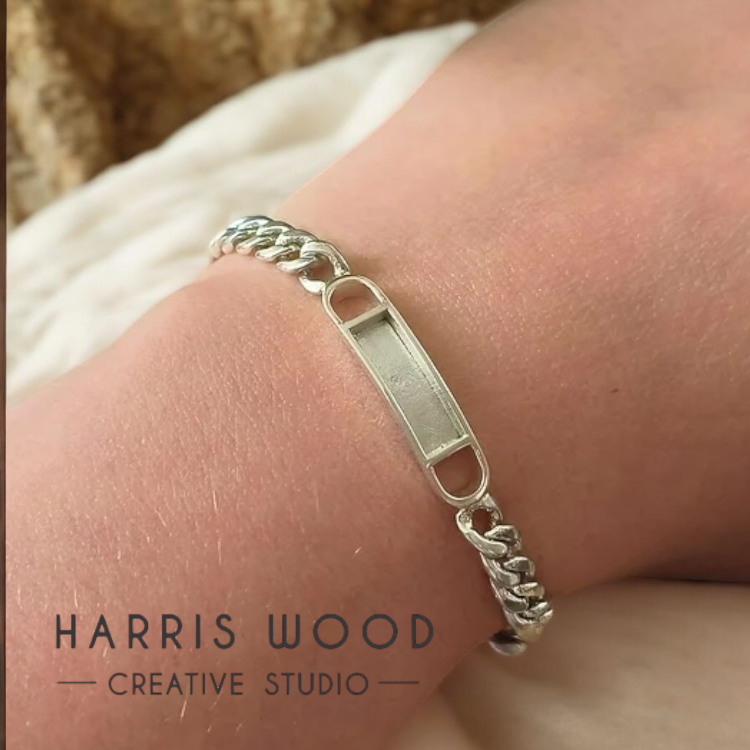 Unisex Bezel Curb Bracelet - 3 sizes SOLID 925 SILVER