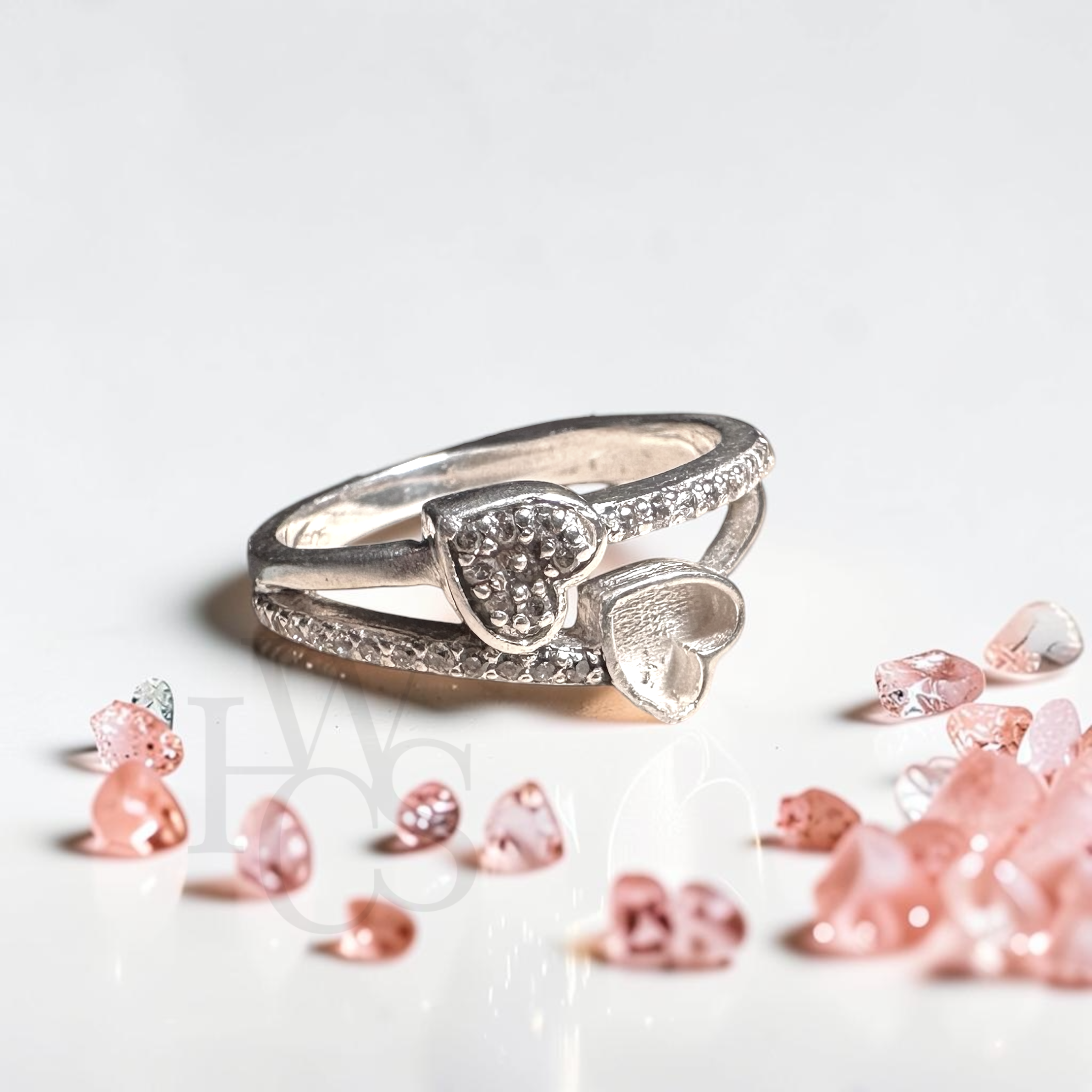 🏷️ EOL – Double Heart CZ Ring – Solid Silver