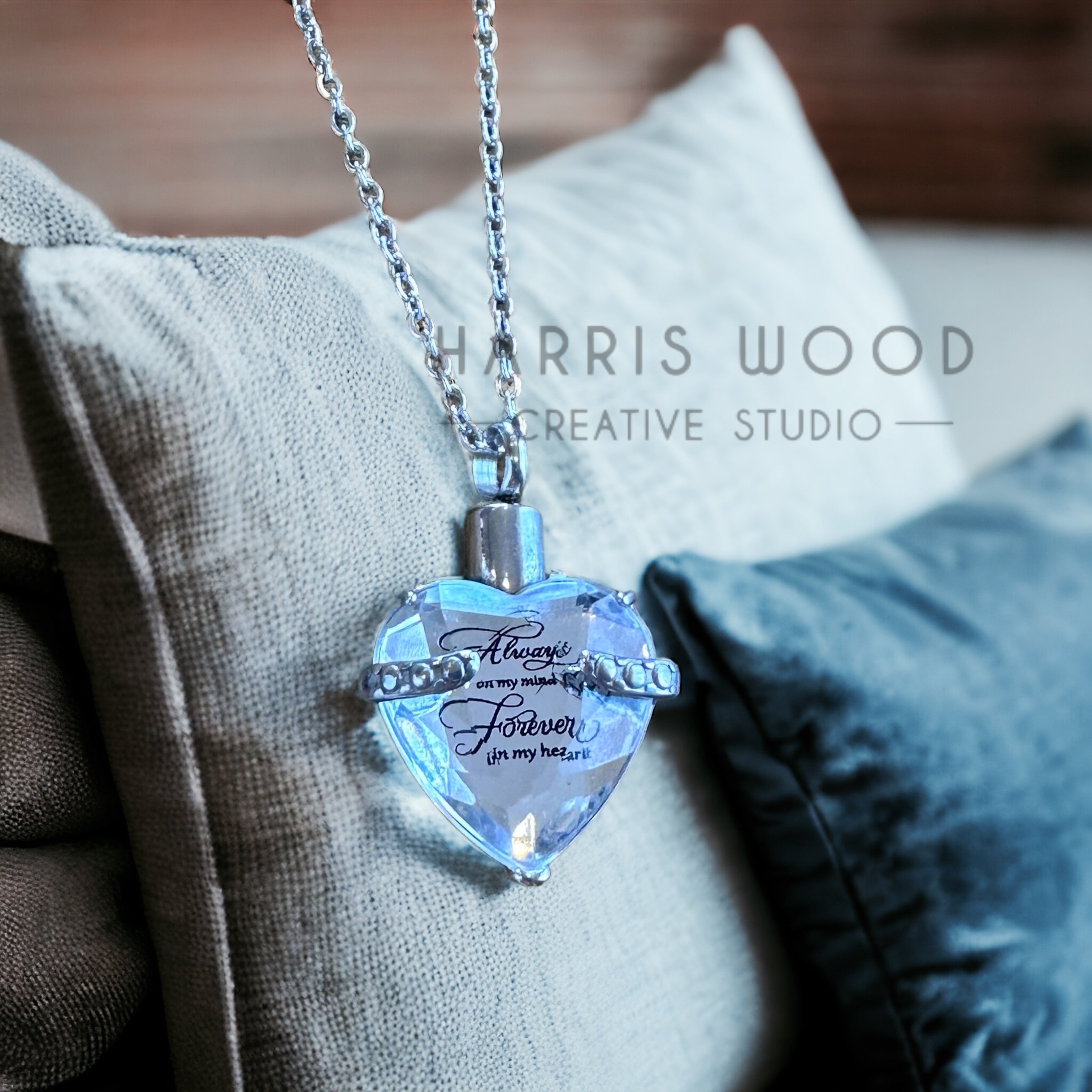 Glass & Steel Heart Urn Pendant & Chain