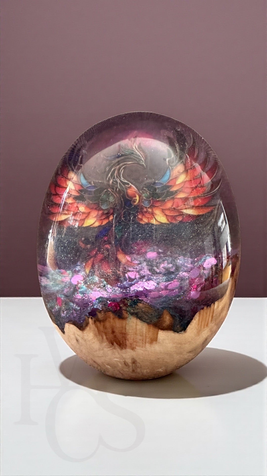 Memorial Resin Egg with Wood Base & Plaque