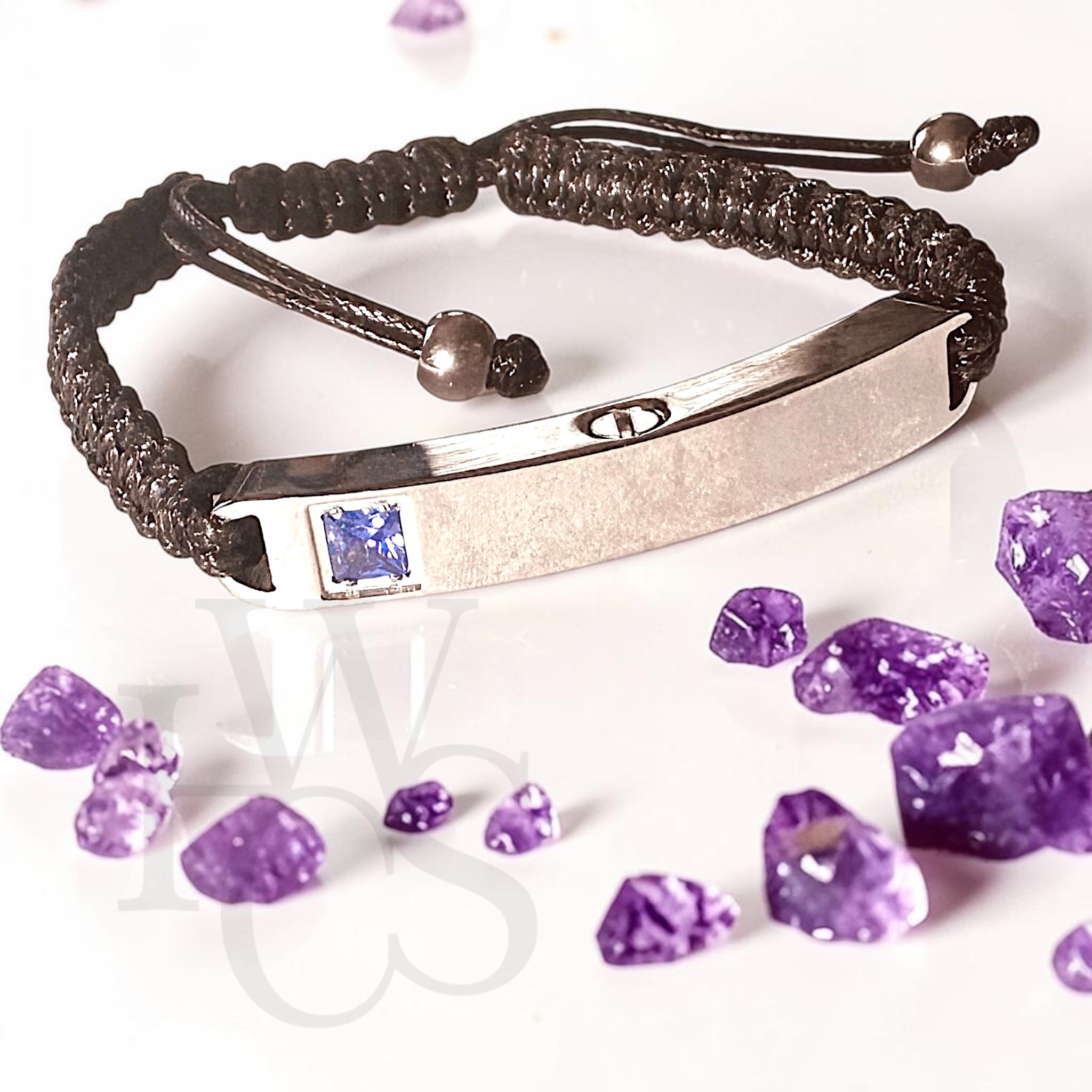 🫶🏻 Engravable Amethyst CZ Urn Bracelet - Stainless Steel & Cord