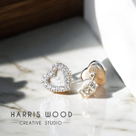 🪷CZ Heart Bezel Earring Set Solid SILVER