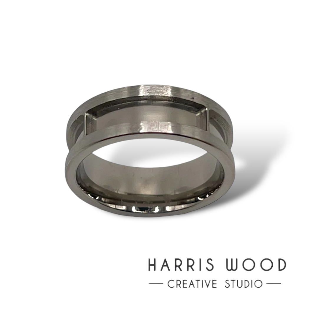 💙 Titanium Long Rectangle Inlay Ring