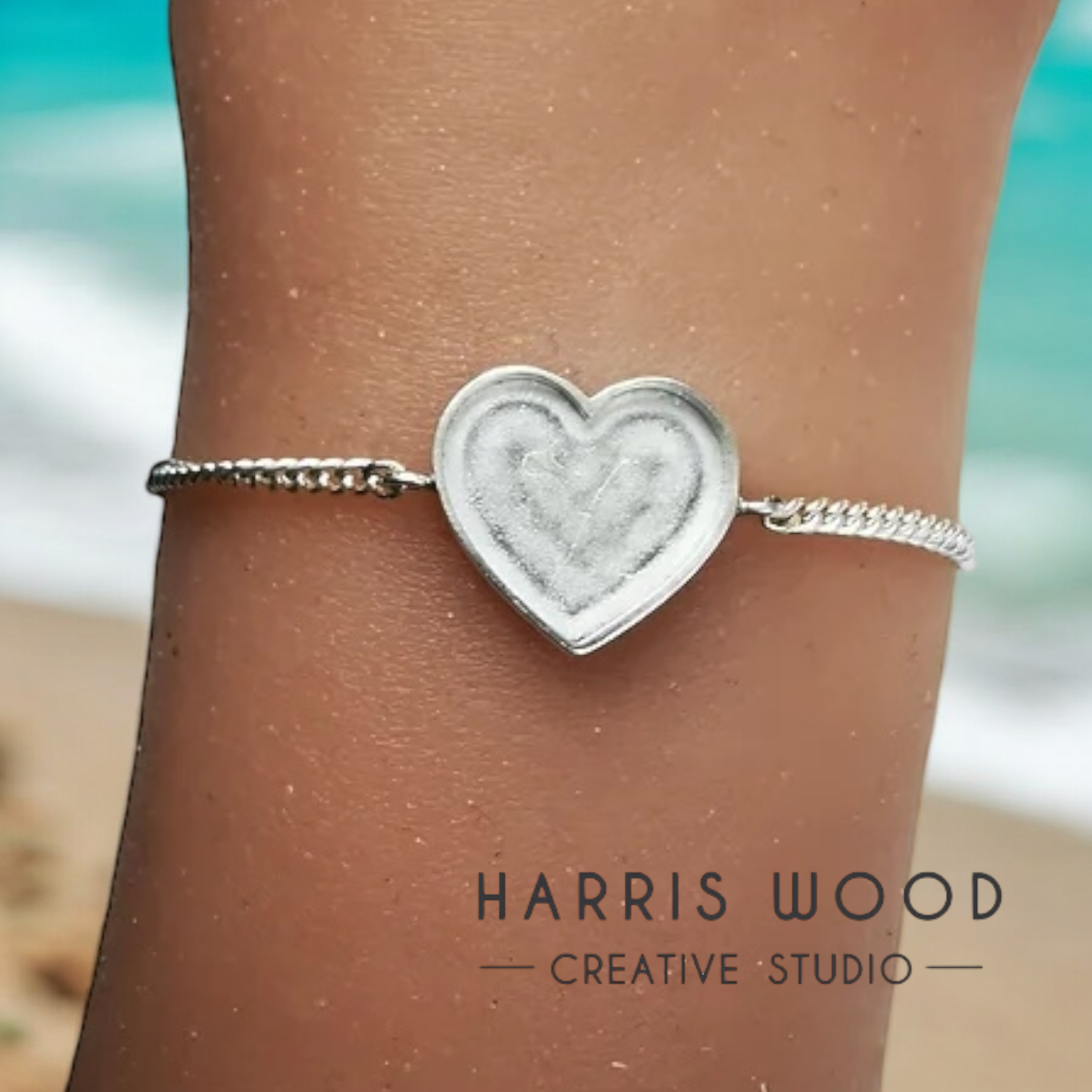 Heart Bezel Adjustable Bracelet SOLID 925 SILVER