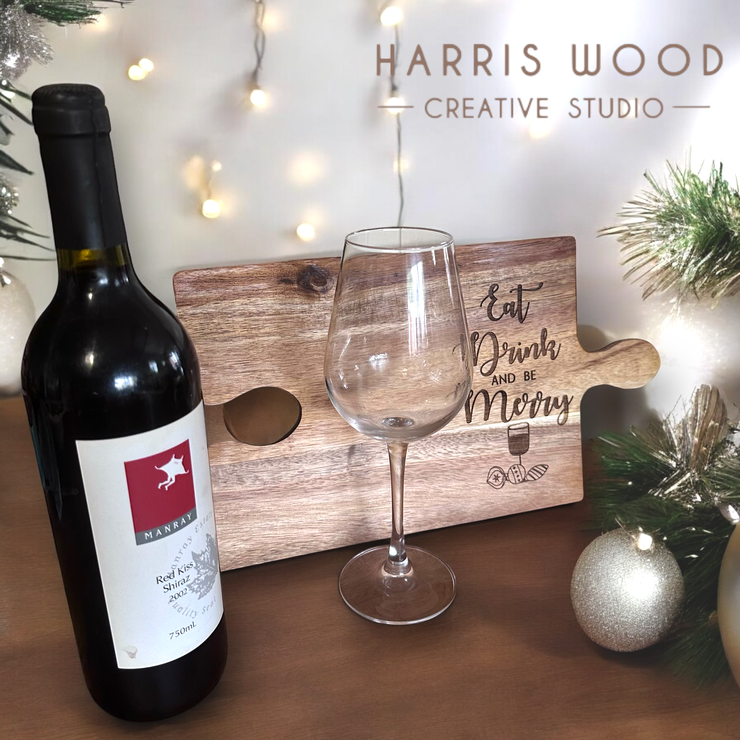 Eat Drink & Be Merry - Individual glass & snacks board