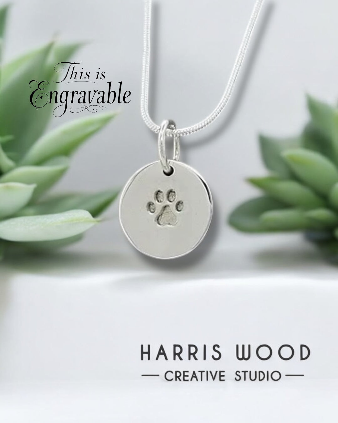 PAW PRINT DISC PENDANT - SOLID 925 SILVER