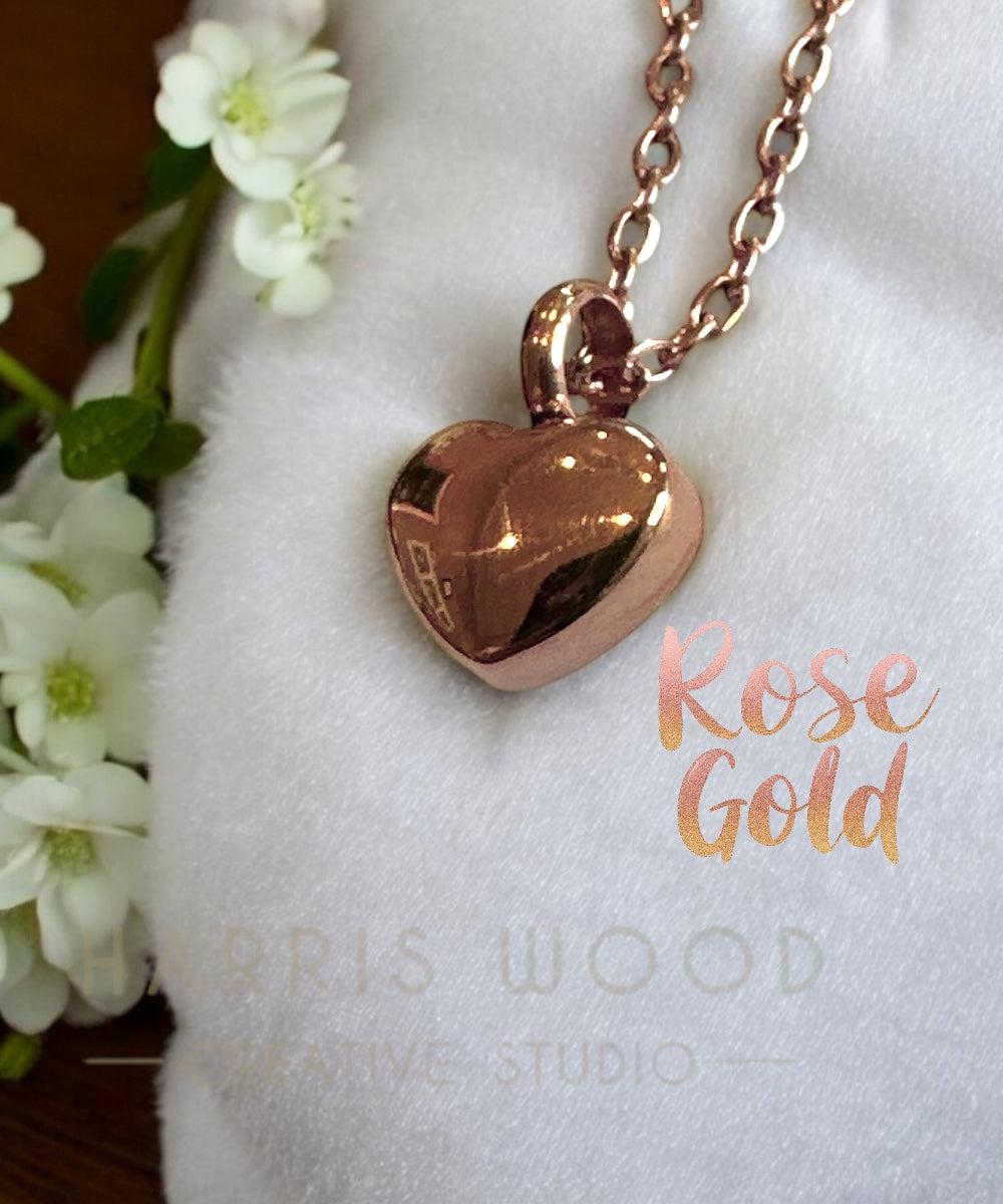 Mini Rose Gold Heart Urn Pendant and Chain