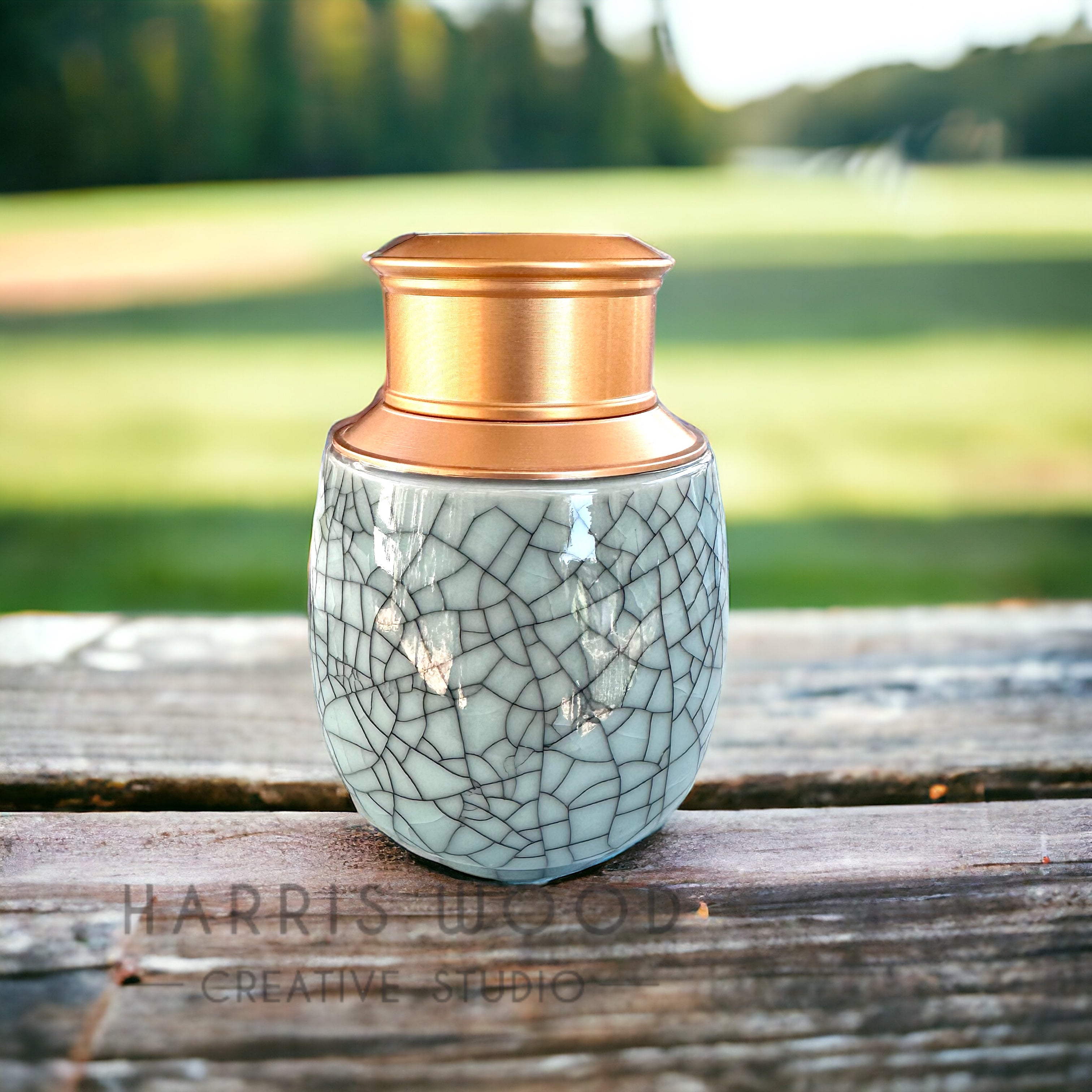 Crazed Ceramic Blue Mini Urn