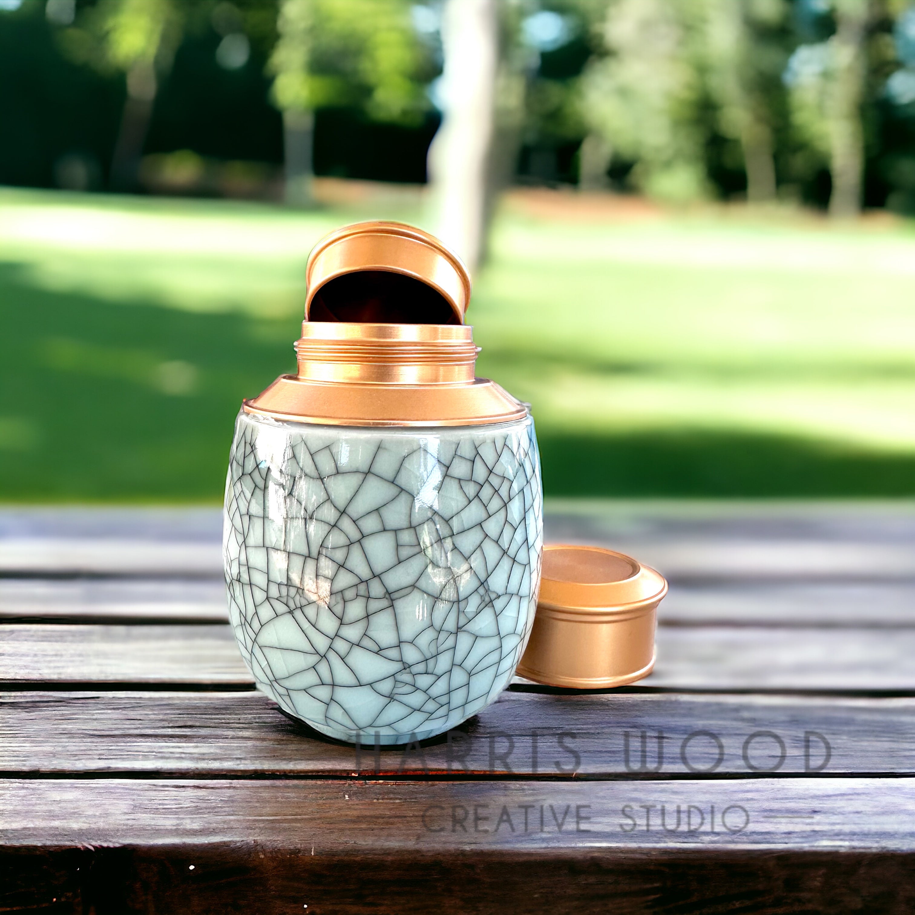 Crazed Ceramic Blue Mini Urn