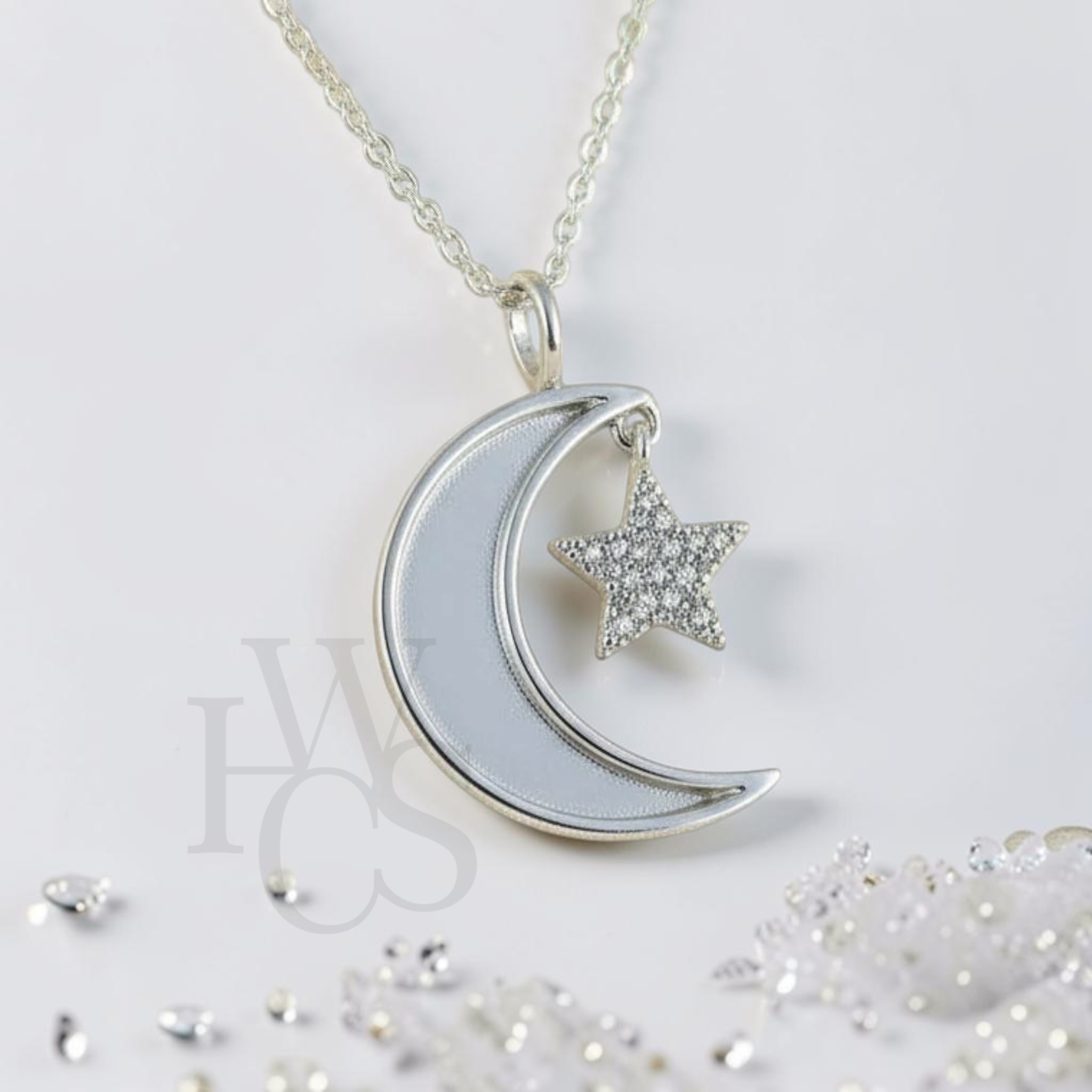 ❤️ Moon & CZ Star Pendant - Solid 925 Silver