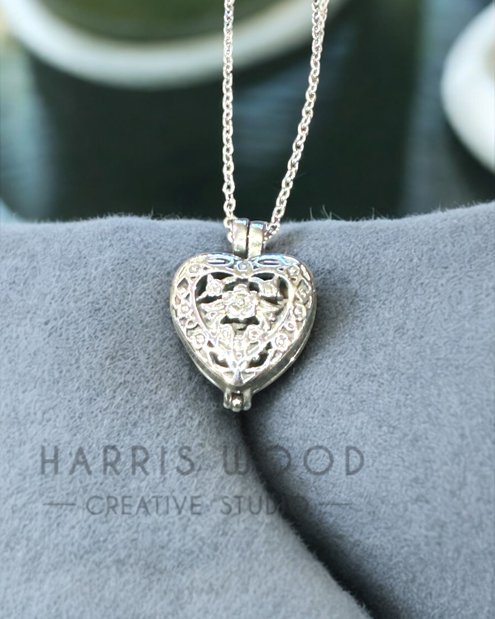 Vintage Heart Cage Urn Pendant & Chain