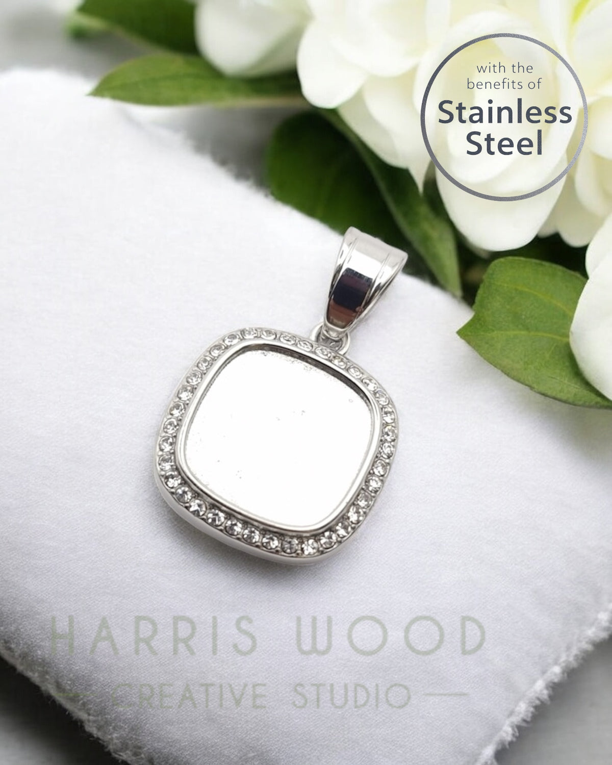 💙 Stainless Steel 20mm Cushion CZ Pendant
