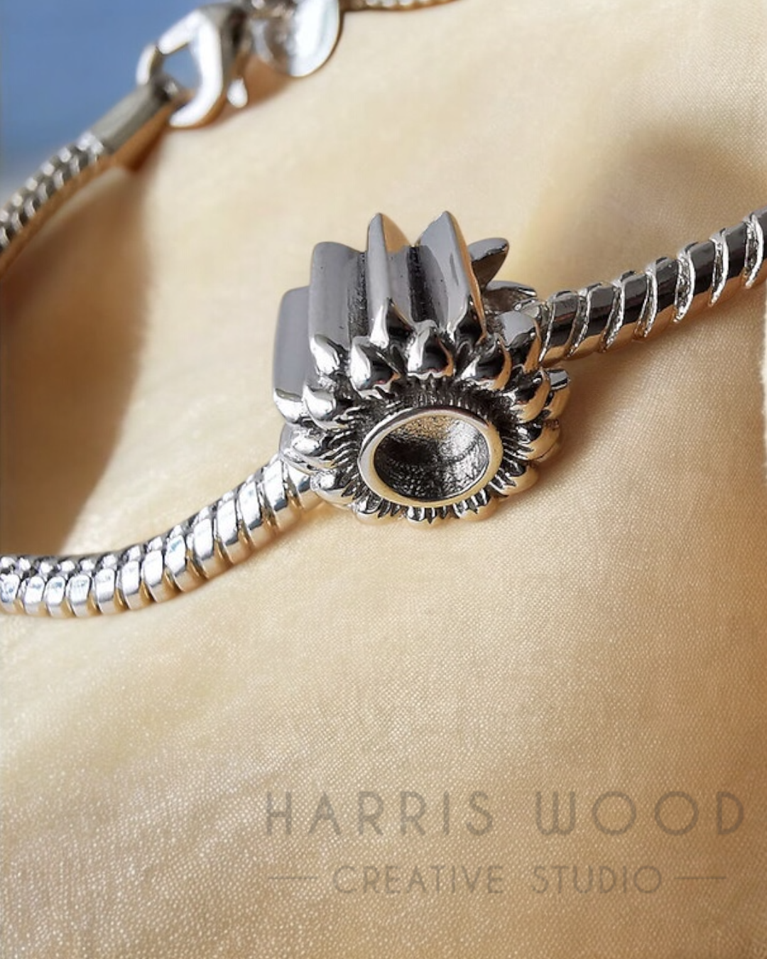 🩵 Sunflower Bracelet Bead Charm Solid SILVER