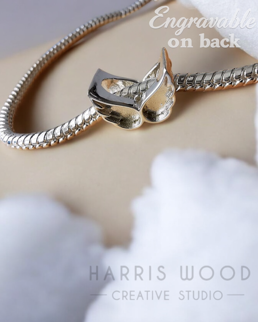 🩵 Angel Wings Bracelet Bead Charm Solid SILVER