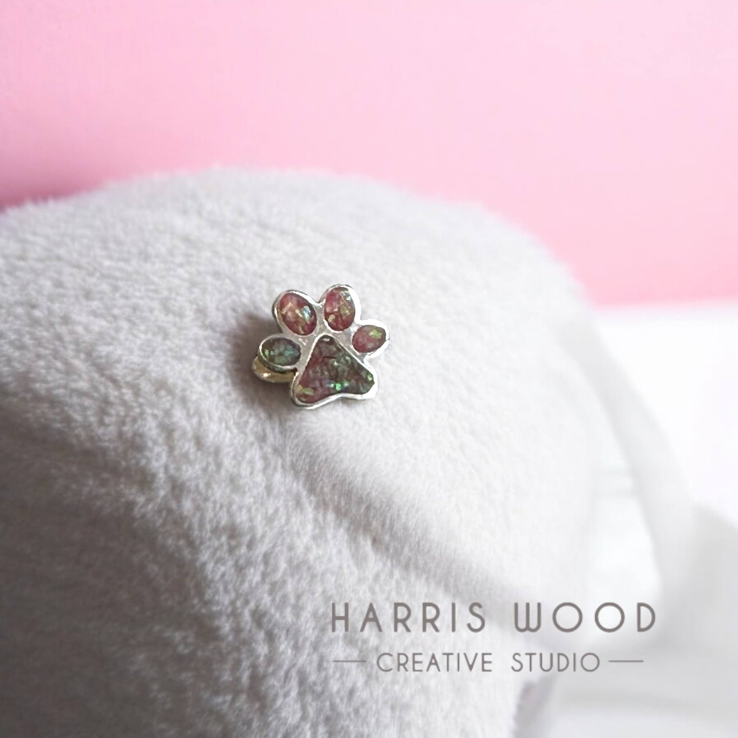Paw Print Bracelet Bead Charm Solid SILVER