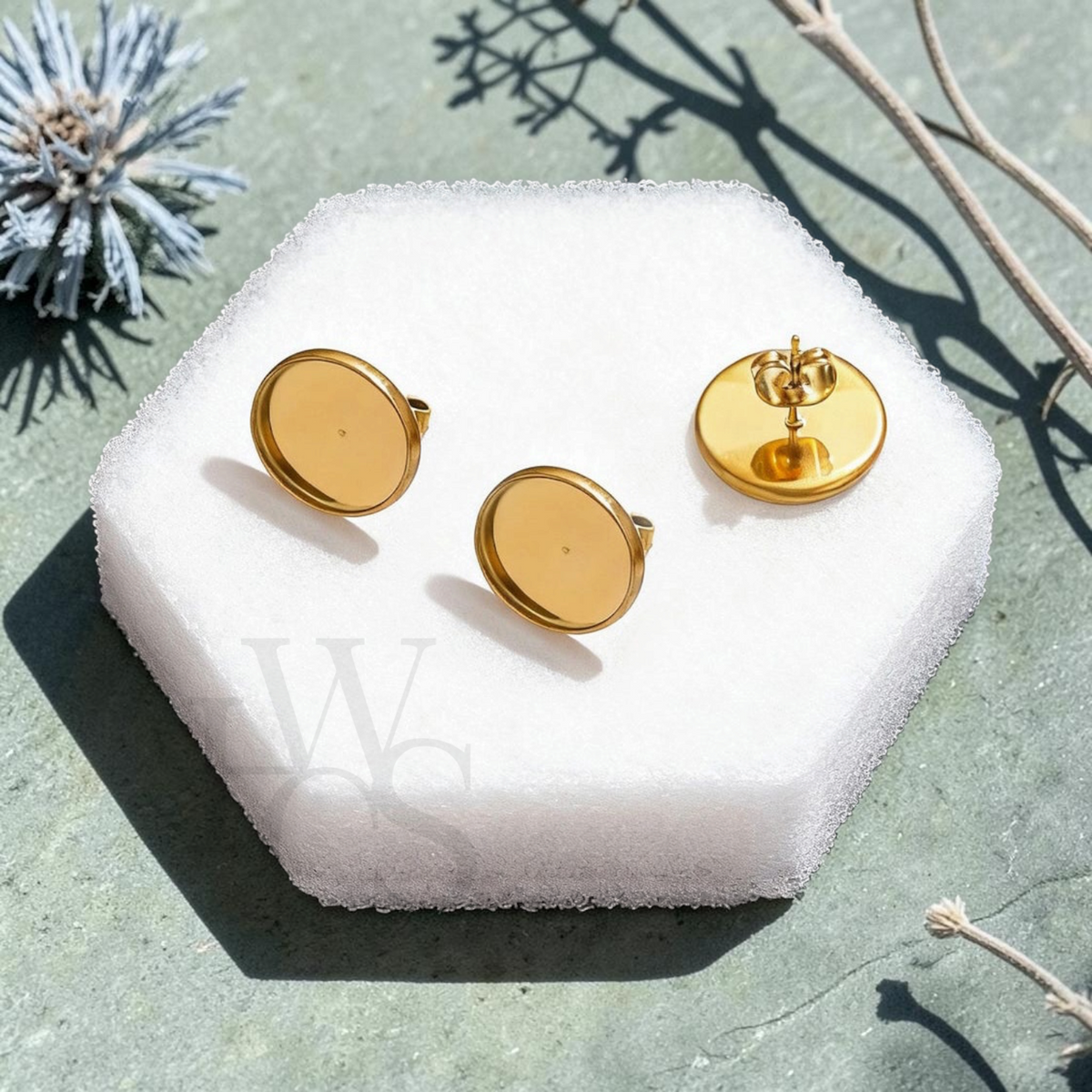 π 18K Gold Plated Stainless Steel Stud Earrings β 8mm Round Bezel