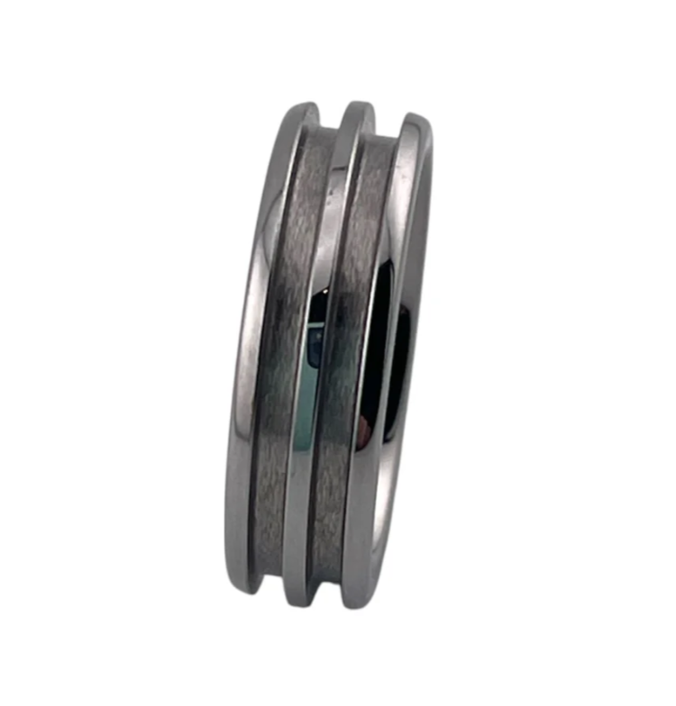 🤎 Tungsten - Bevelled Edge Double Channel Ring - 2 widths