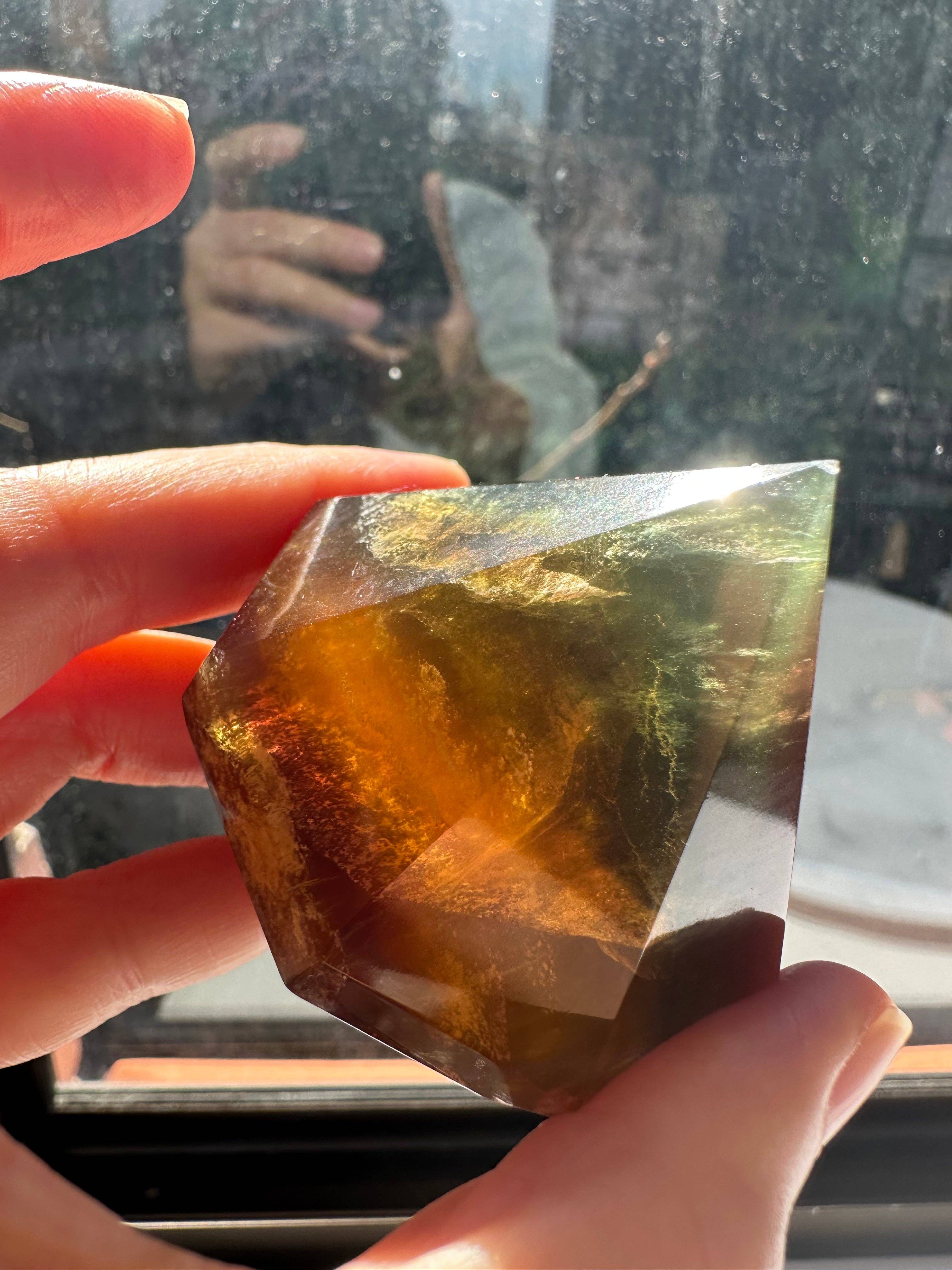 Rare Fluorite Diamond Carving – Unique Shape for Clarity, Focus & Energy Alignment Healing Crystal -