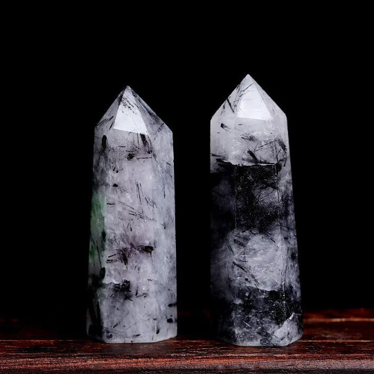 Black Quartz Rutilated Tower - Healing Crystal for Protection and Grounding, Christmas Crystal Gift
