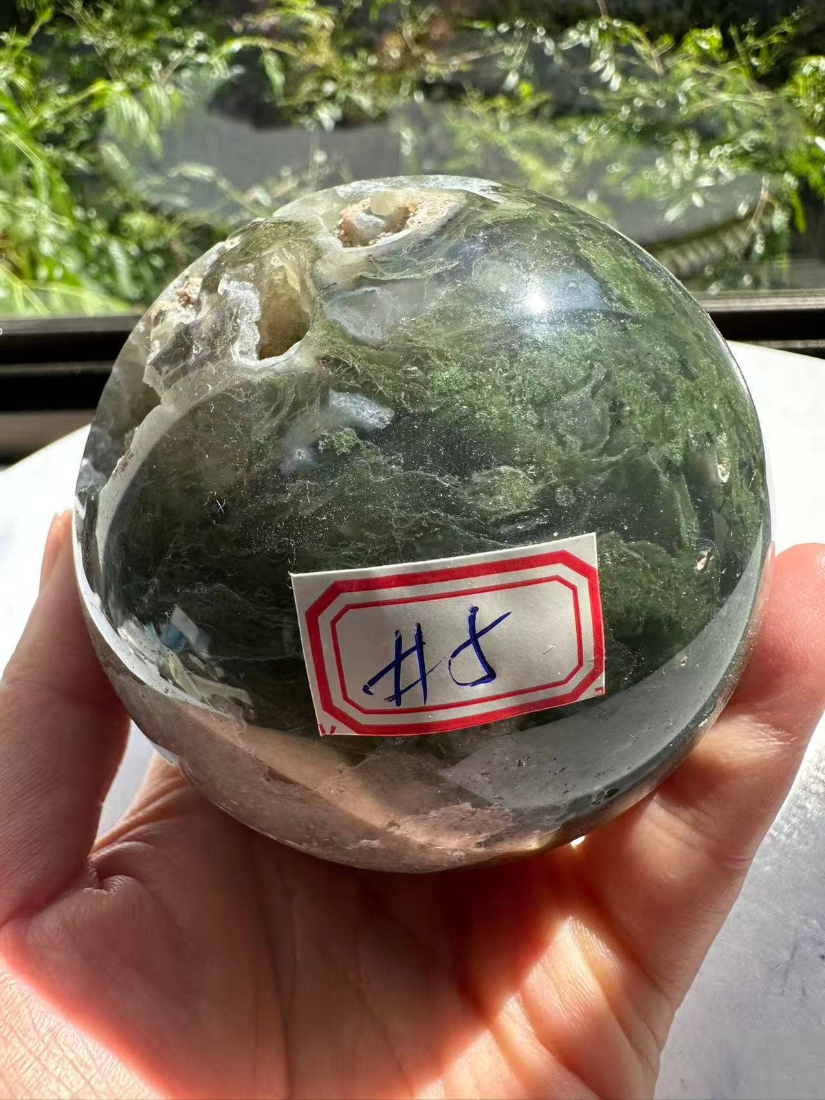 Large Moss Agate Sphere – Heart Chakra Crystal Gift