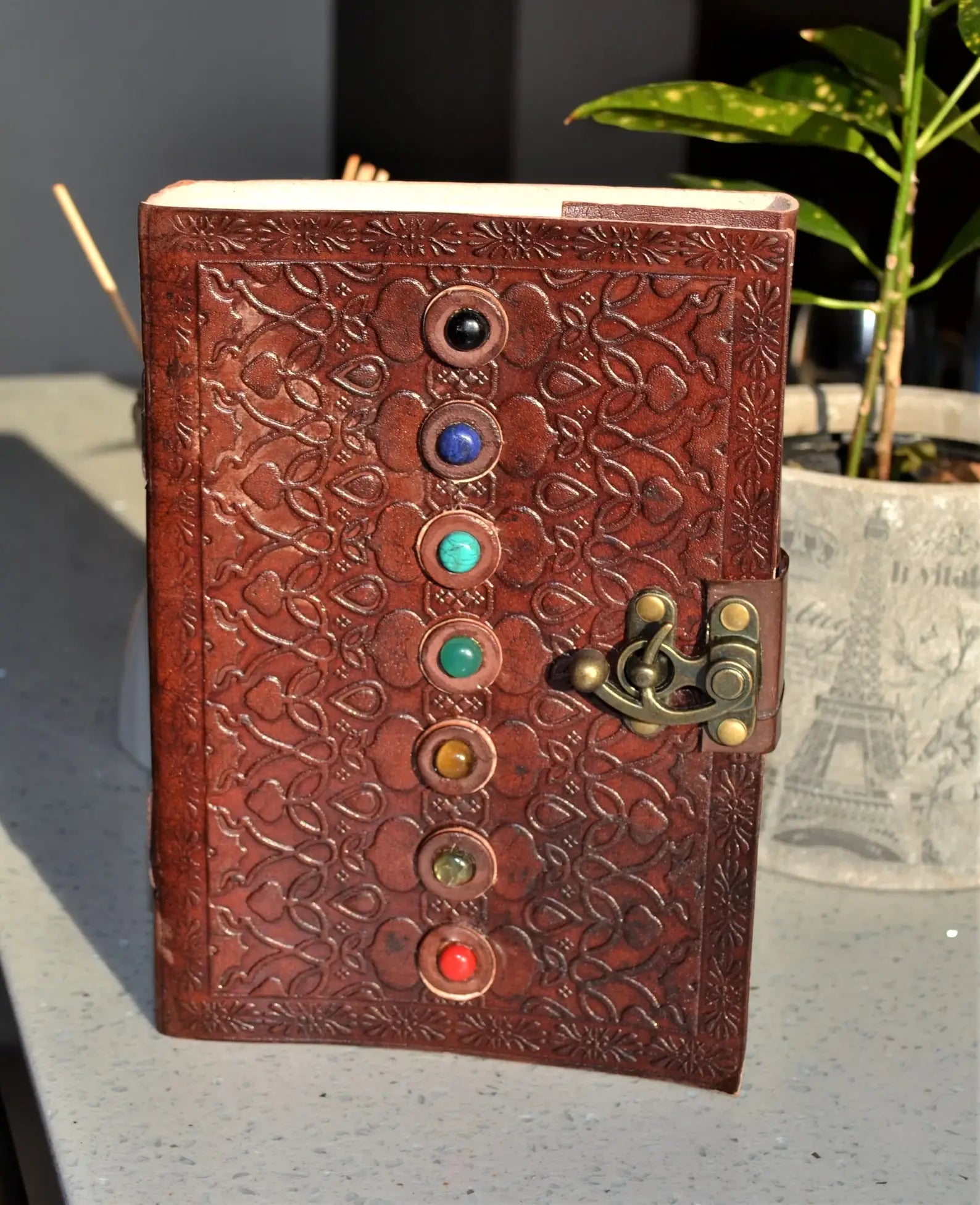 Leather Journal with 7 Chakra Stones
