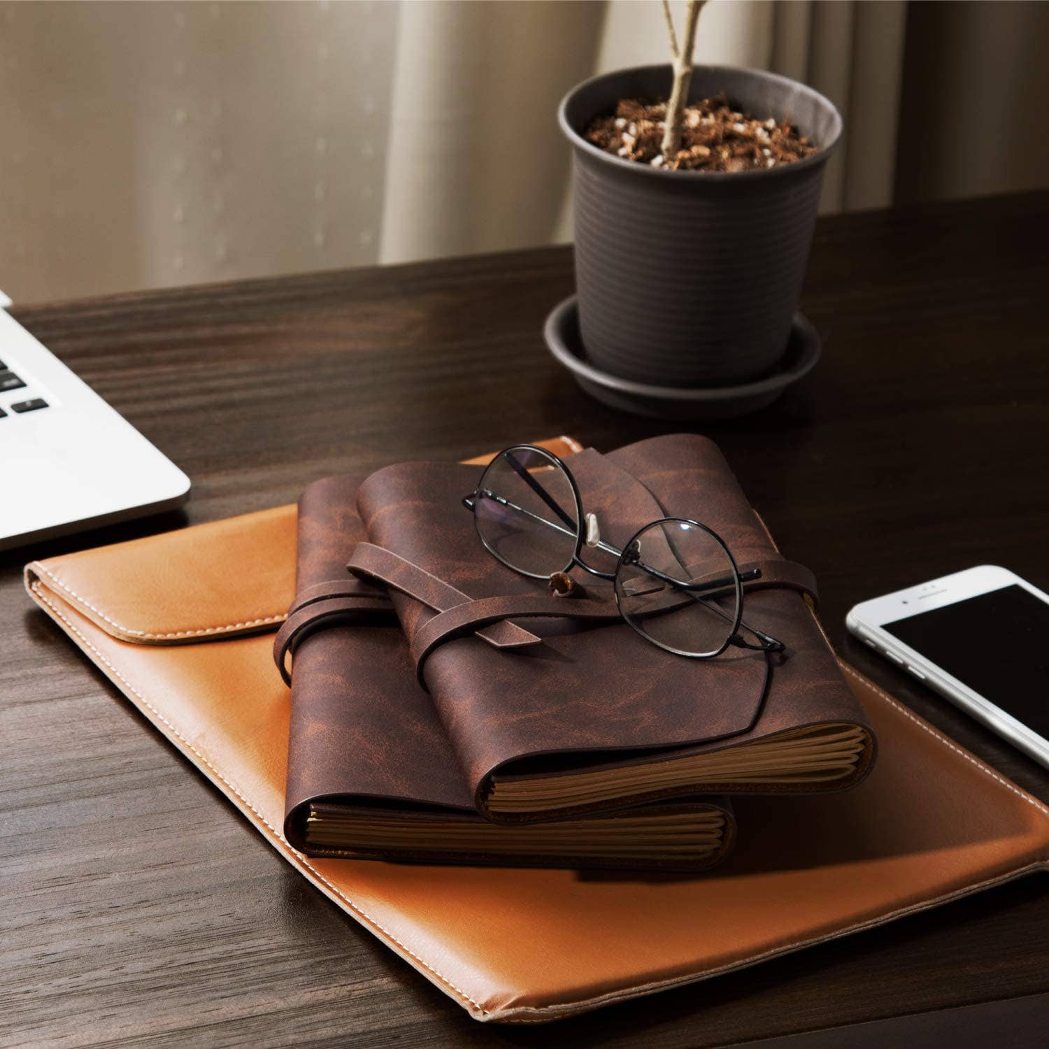 Leather journal diary with ruled craft pages