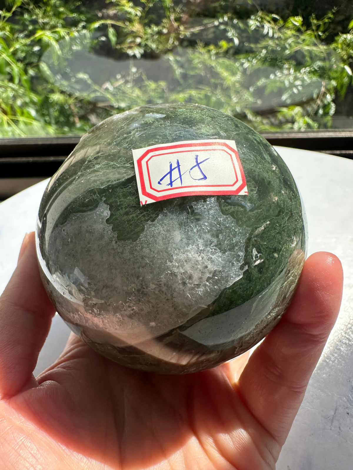 Large Moss Agate Sphere – Heart Chakra Crystal Gift