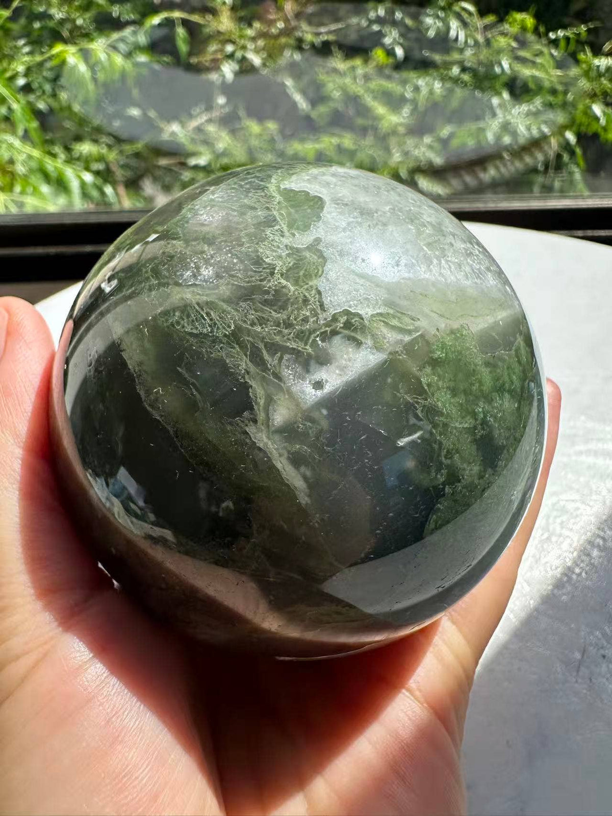 Large Moss Agate Sphere – Heart Chakra Crystal Gift