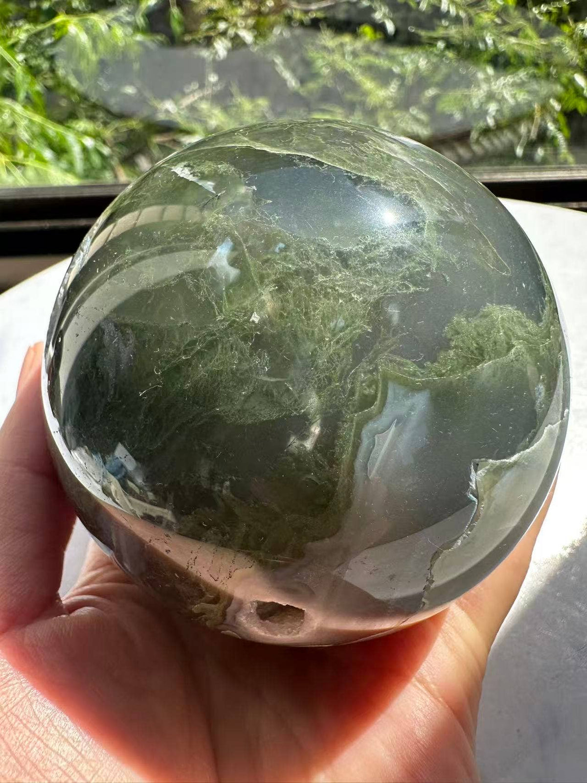 Large Moss Agate Sphere – Heart Chakra Crystal Gift
