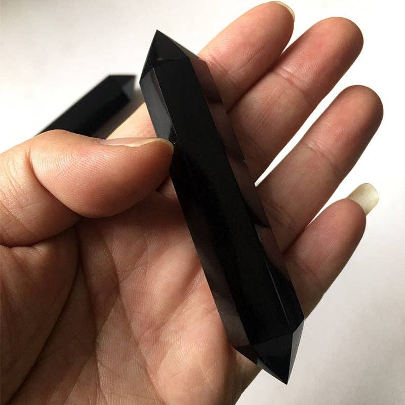 Double Terminated Point Black Obsidian Crystal for Protection,. Christmas Crystal Gift