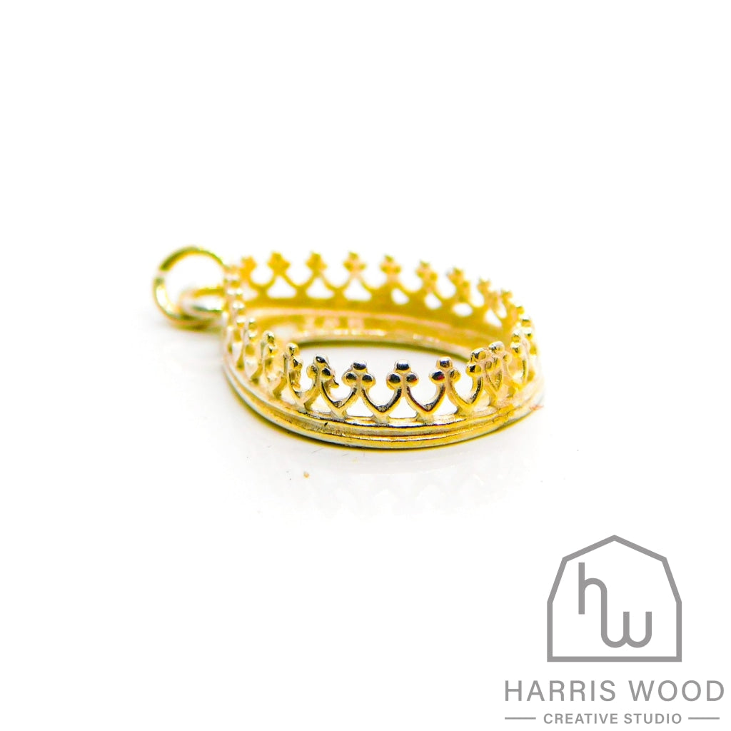 Gold Vermeil Silver Crown Teardrop Pendants 10X8Mm Pendant